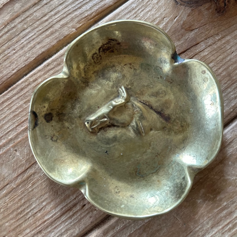 Vintage Solid Brass Horse Trinket Dish| Heavy Western Catchall| Mid Century